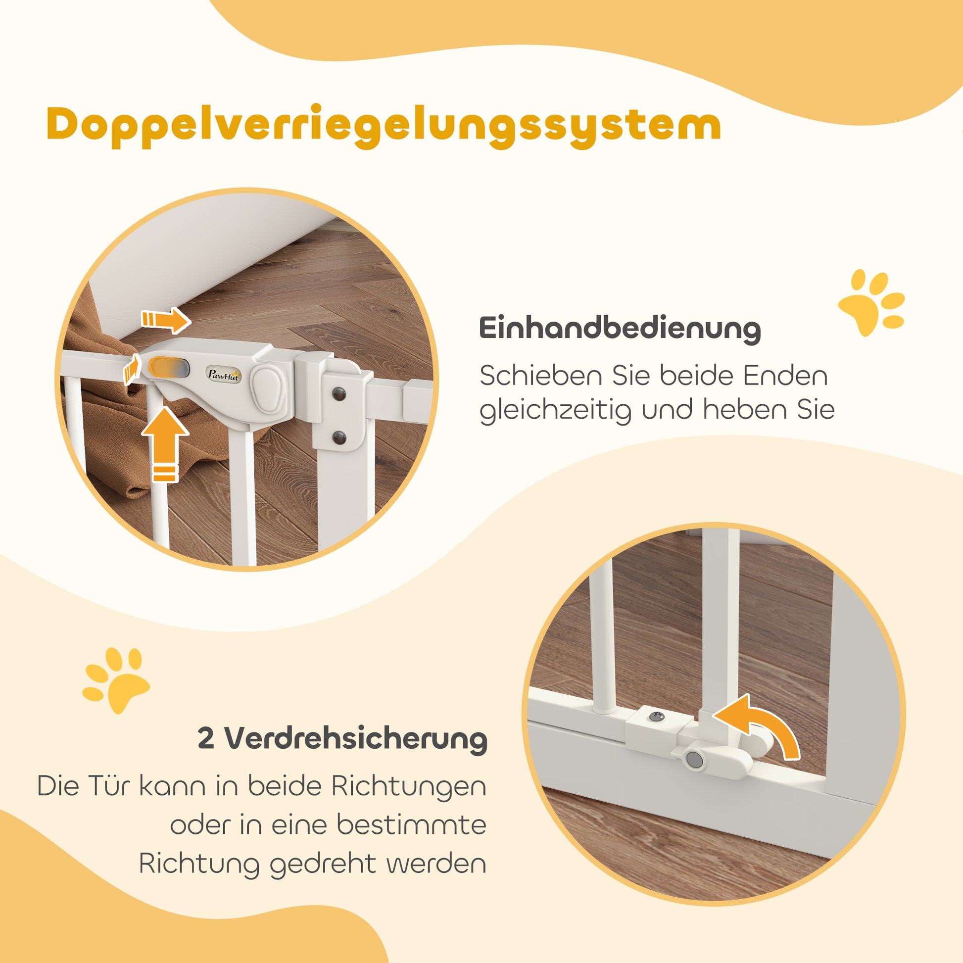 Door Guard Stair Guard with 17.5/20.3/30.5 cm Extension Door Gate Without Drilling Stair Gate for Widths 74-147.5 cm Double-Sided Swivel Metal White
