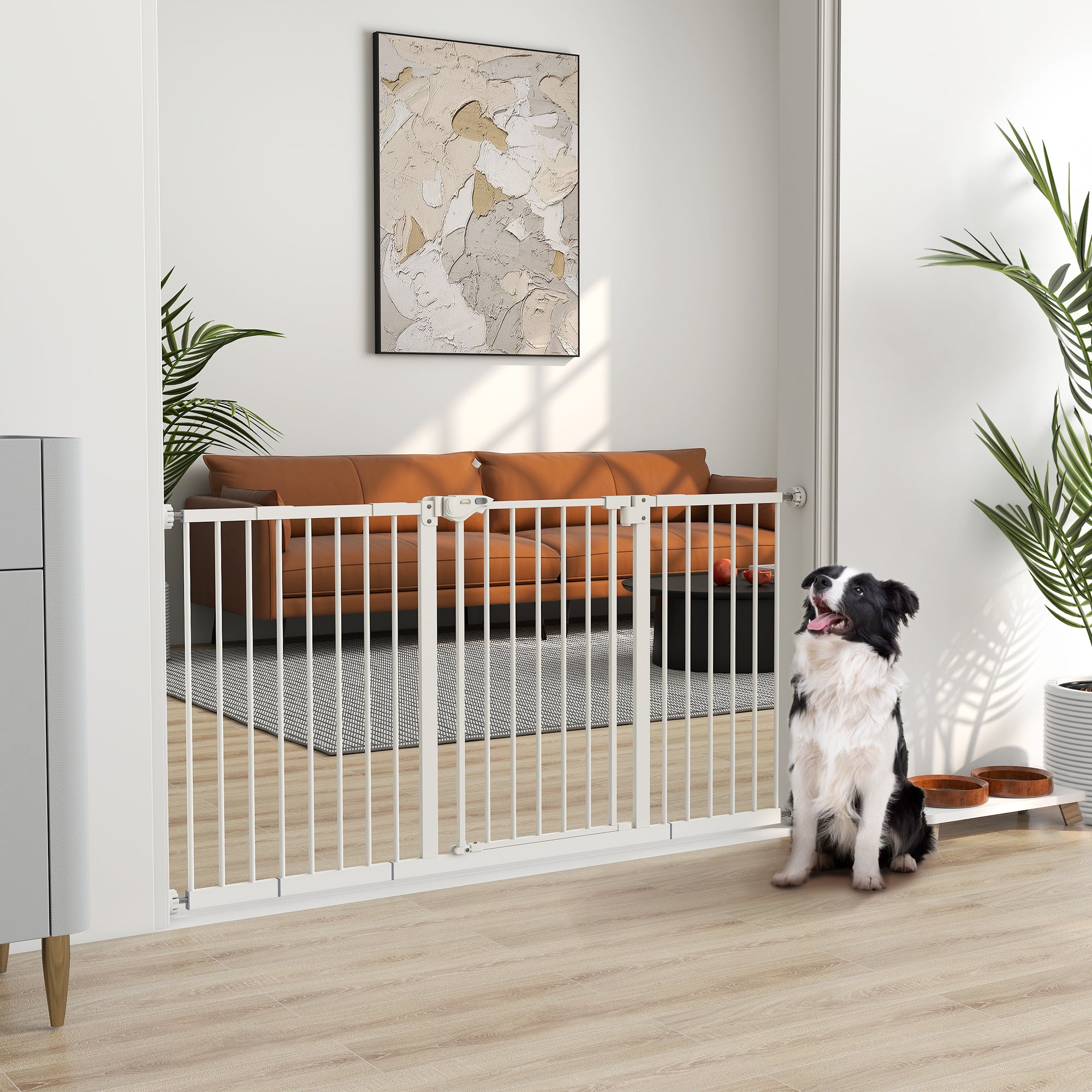 Door Guard Stair Guard with 17.5/20.3/30.5 cm Extension Door Gate Without Drilling Stair Gate for Widths 74-147.5 cm Double-Sided Swivel Metal White