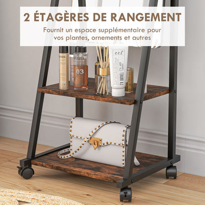 Rectangular Standing Mirror Full Length Rolling Floor Mirror with Adjustable Angle 2 Shelves 4 Wheels - dim. 42L x 37W x 155H cm - black and rustic brown