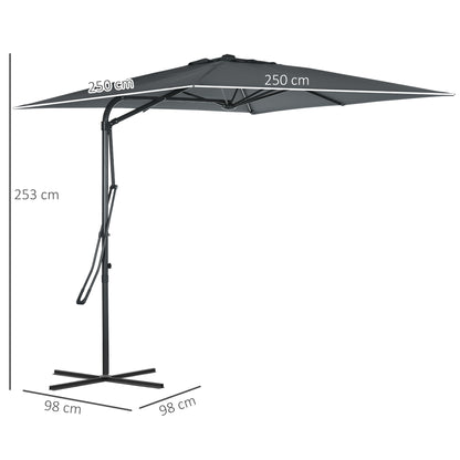 Square Offset Umbrella 2.5 x 2.5 m, outdoor garden umbrella UV protection quick and easy open and close cross base included for balcony patio terrace dark grey