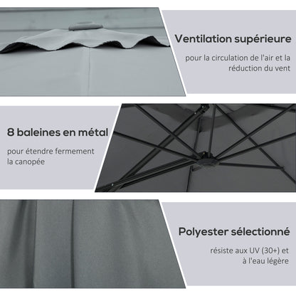 Square Offset Umbrella 2.5 x 2.5 m, outdoor garden umbrella UV protection quick and easy open and close cross base included for balcony patio terrace dark grey