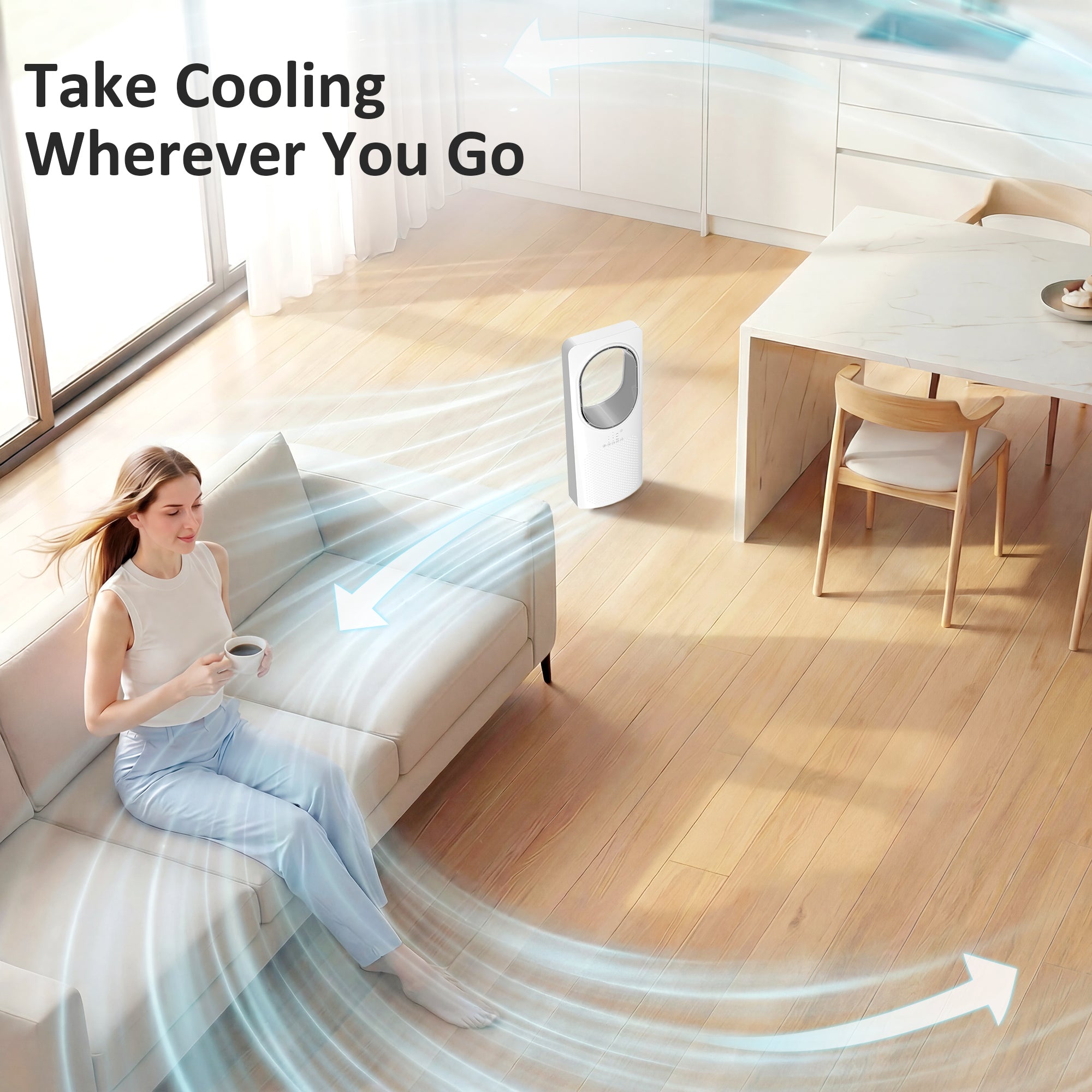 Bladeless Tower Fan for Bedroom – Whisper-Quiet 36 dB, 45° Oscillation, 3 Speeds & Modes, 15-Hour Timer, Remote, White