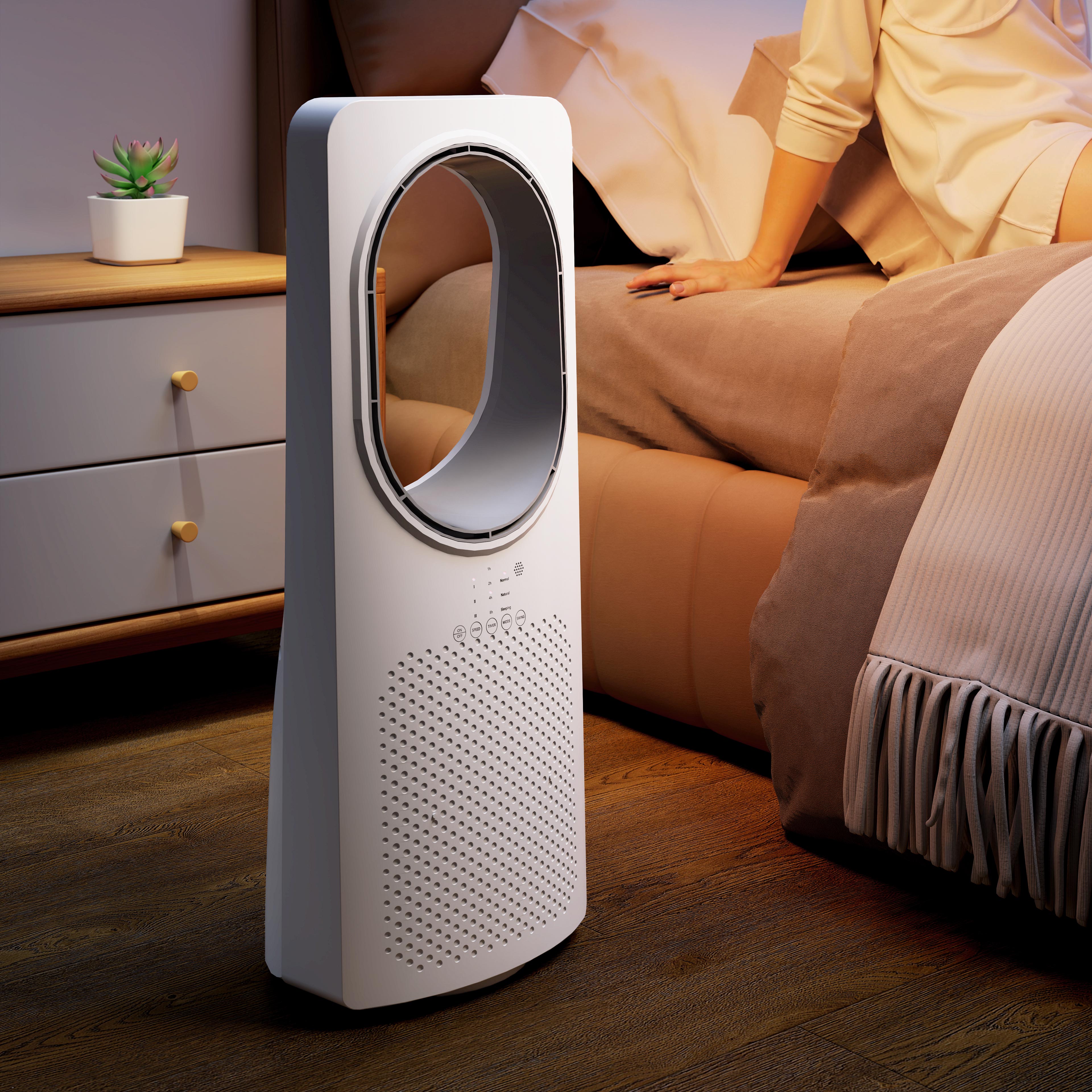 Bladeless Tower Fan for Bedroom – Whisper-Quiet 36 dB, 45° Oscillation, 3 Speeds & Modes, 15-Hour Timer, Remote, White