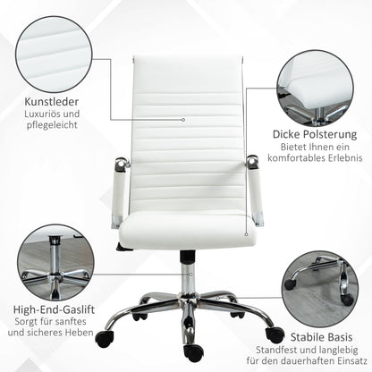Office Chair Ergonomic Desk Chair with Tilt Function Executive Chair Height Adjustable Swivel Chair Padded Faux Leather Foam White 54 x 62 x 104-114 cm