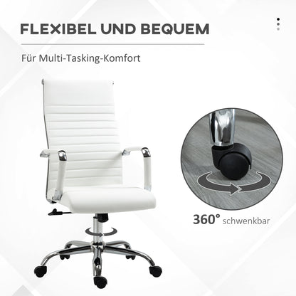 Office Chair Ergonomic Desk Chair with Tilt Function Executive Chair Height Adjustable Swivel Chair Padded Faux Leather Foam White 54 x 62 x 104-114 cm