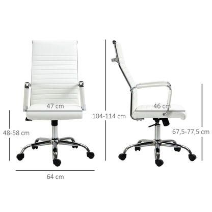 Office Chair Ergonomic Desk Chair with Tilt Function Executive Chair Height Adjustable Swivel Chair Padded Faux Leather Foam White 54 x 62 x 104-114 cm