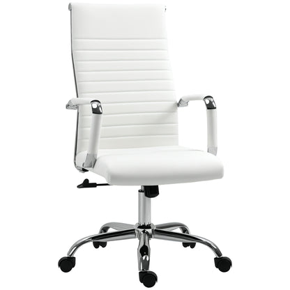 Office Chair Ergonomic Desk Chair with Tilt Function Executive Chair Height Adjustable Swivel Chair Padded Faux Leather Foam White 54 x 62 x 104-114 cm