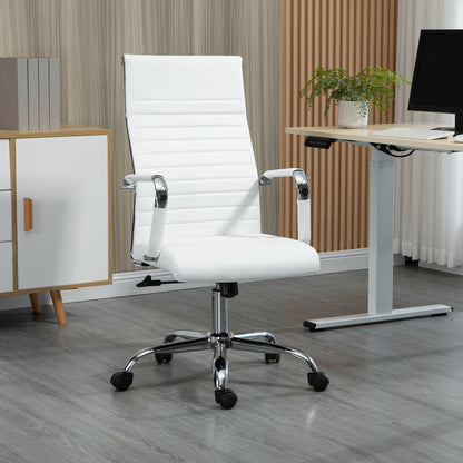 Office Chair Ergonomic Desk Chair with Tilt Function Executive Chair Height Adjustable Swivel Chair Padded Faux Leather Foam White 54 x 62 x 104-114 cm