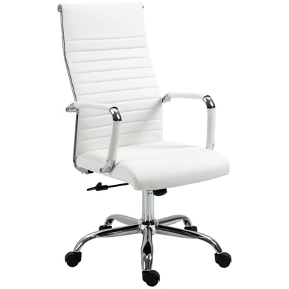 Office Chair Ergonomic Desk Chair with Tilt Function Executive Chair Height Adjustable Swivel Chair Padded Faux Leather Foam White 54 x 62 x 104-114 cm