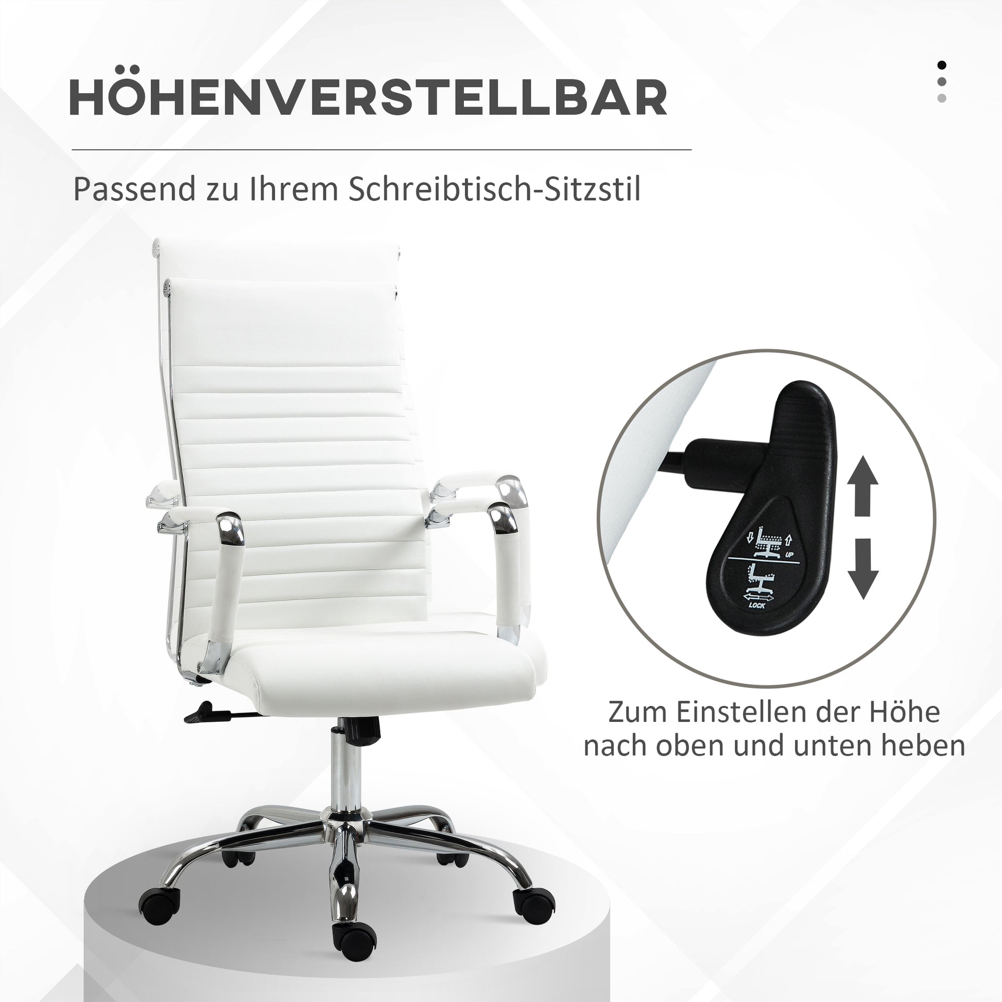 Office Chair Ergonomic Desk Chair with Tilt Function Executive Chair Height Adjustable Swivel Chair Padded Faux Leather Foam White 54 x 62 x 104-114 cm