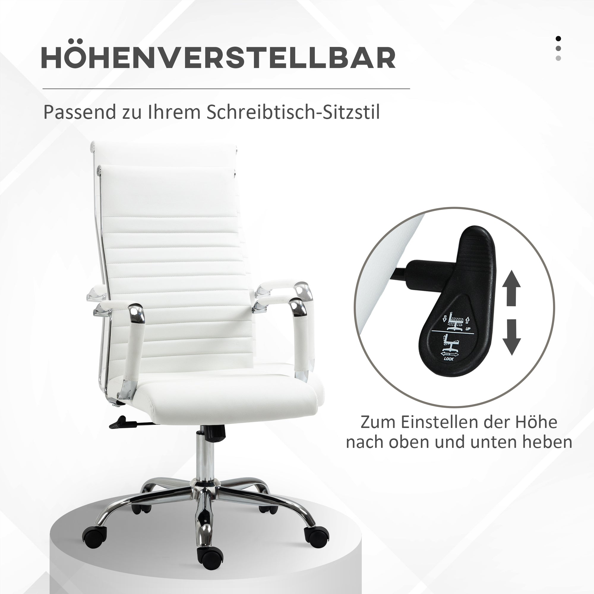 Office Chair Ergonomic Desk Chair with Tilt Function Executive Chair Height Adjustable Swivel Chair Padded Faux Leather Foam White 54 x 62 x 104-114 cm