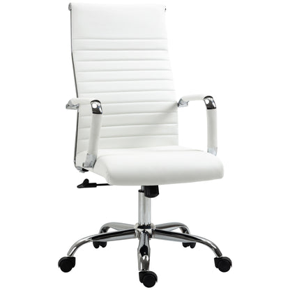 Office Chair Ergonomic Desk Chair with Tilt Function Executive Chair Height Adjustable Swivel Chair Padded Faux Leather Foam White 54 x 62 x 104-114 cm