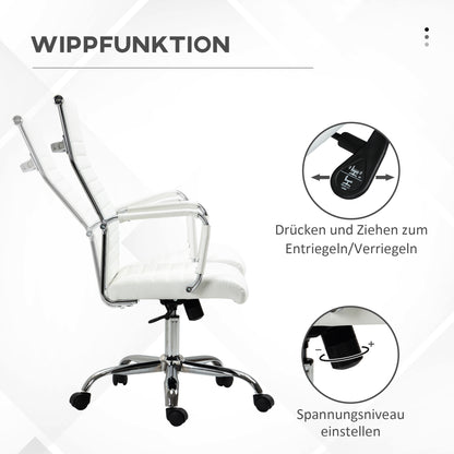 Office Chair Ergonomic Desk Chair with Tilt Function Executive Chair Height Adjustable Swivel Chair Padded Faux Leather Foam White 54 x 62 x 104-114 cm