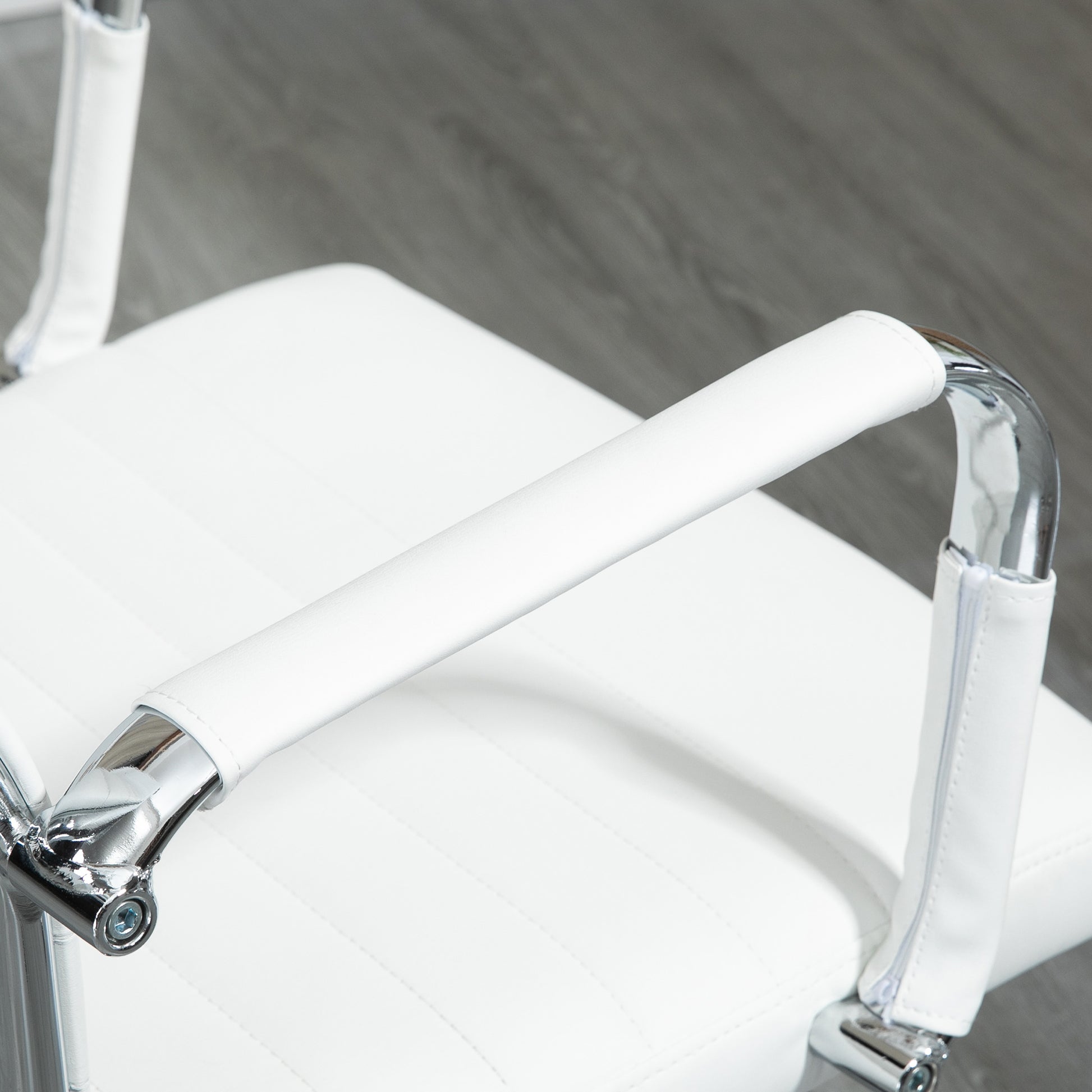 Office Chair Ergonomic Desk Chair with Tilt Function Executive Chair Height Adjustable Swivel Chair Padded Faux Leather Foam White 54 x 62 x 104-114 cm