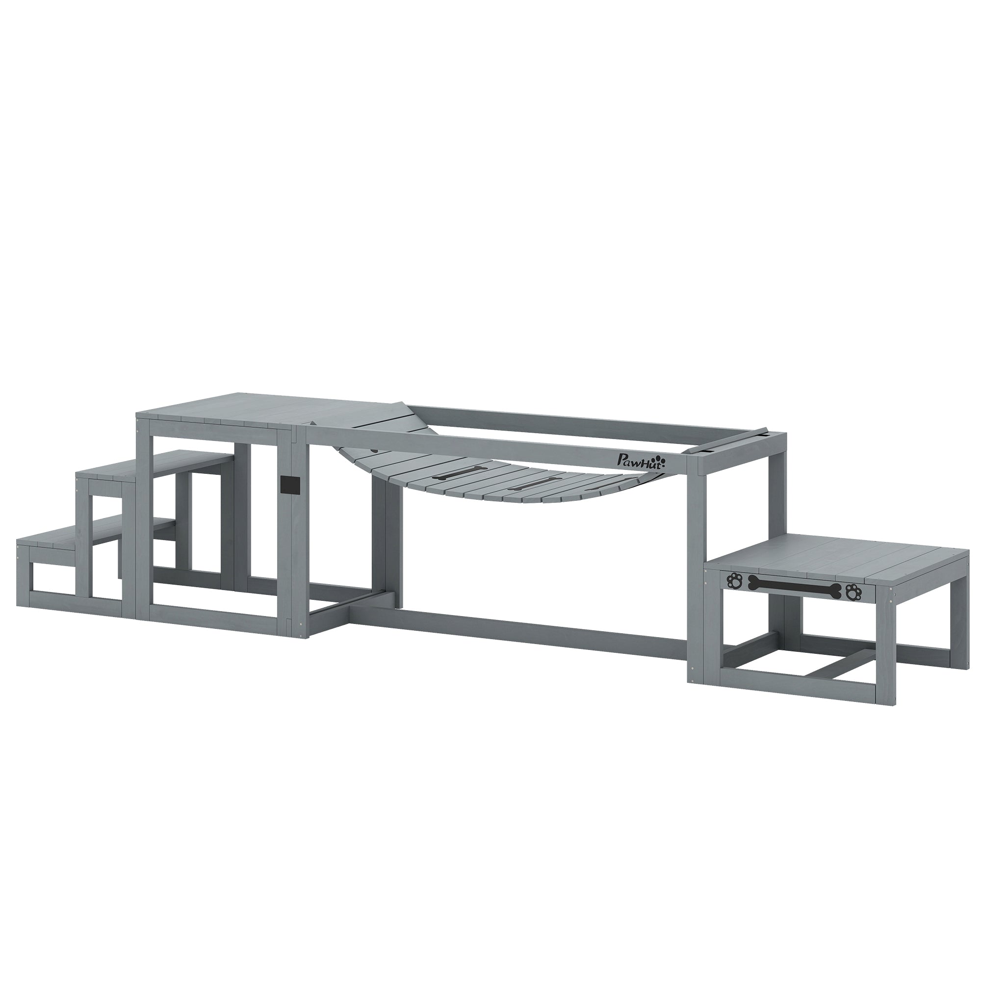 3-Piece Dog Agility Set — Spruce Wood Bridge, Ladder & Platform for Medium to Large Dogs up to 40 kg (88 lb), Gray