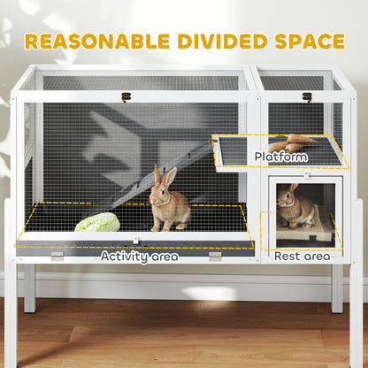 Convertible Wooden Rabbit Hutch with Ramp, 120 x 53 x 93 cm (47.2 x 20.9 x 36.6 in) – Indoor Small Pet Hutch with Nesting Area, Removable Tray, White & Gray