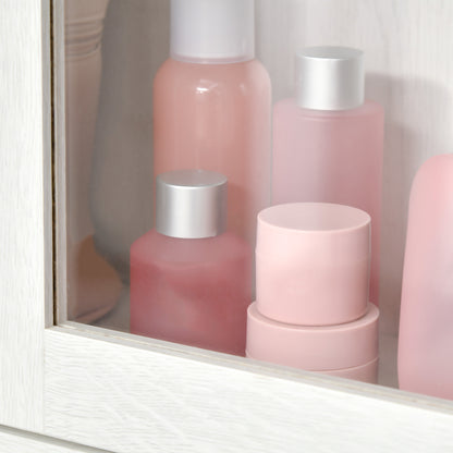 Wall-Mounted Bathroom Cabinet with 2 Glass Doors and Adjustable Shelf Hanging Bathroom Furniture for Kitchen Bedroom Toilet Modern Style 60x19.5x54 cm White