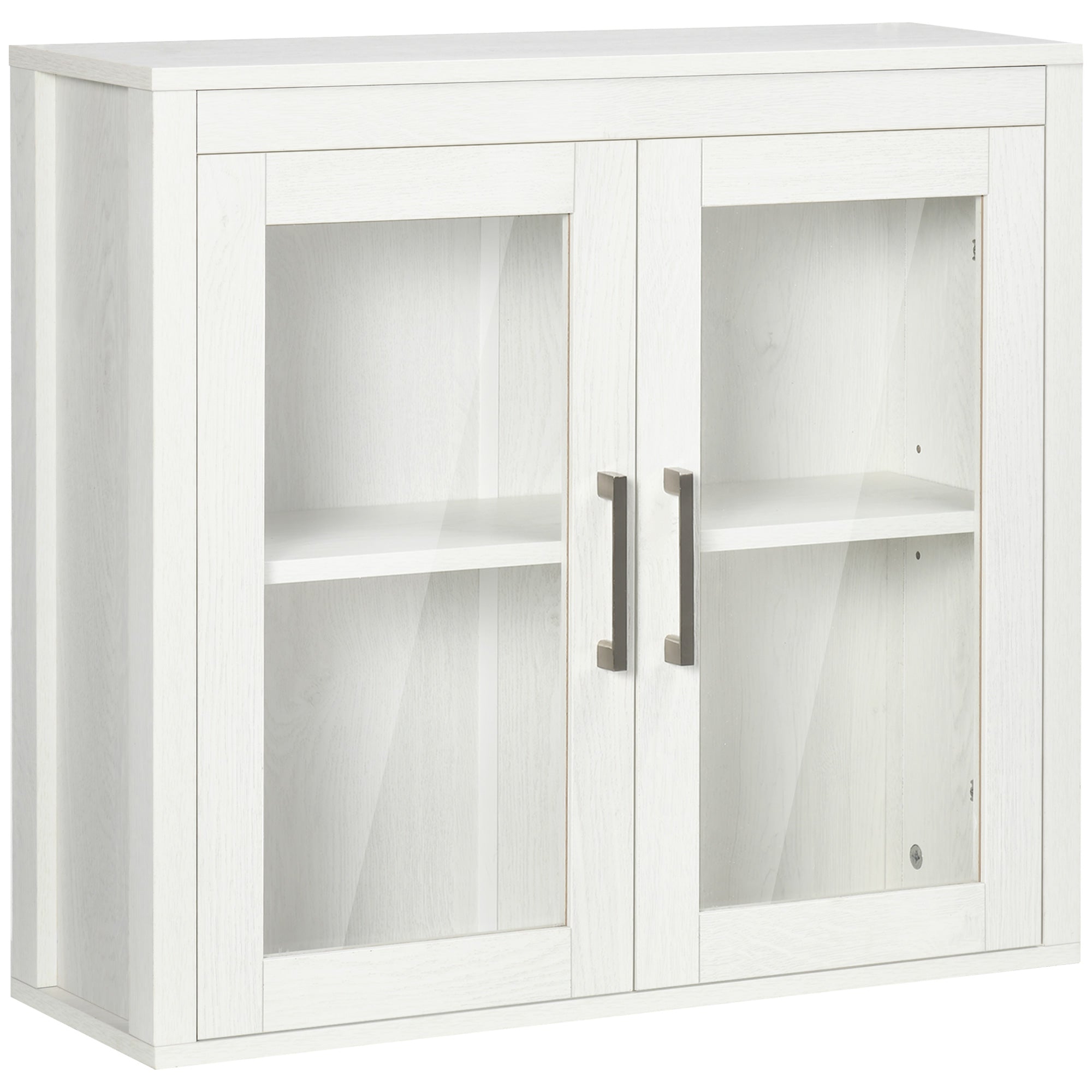 Wall-Mounted Bathroom Cabinet with 2 Glass Doors and Adjustable Shelf Hanging Bathroom Furniture for Kitchen Bedroom Toilet Modern Style 60x19.5x54 cm White