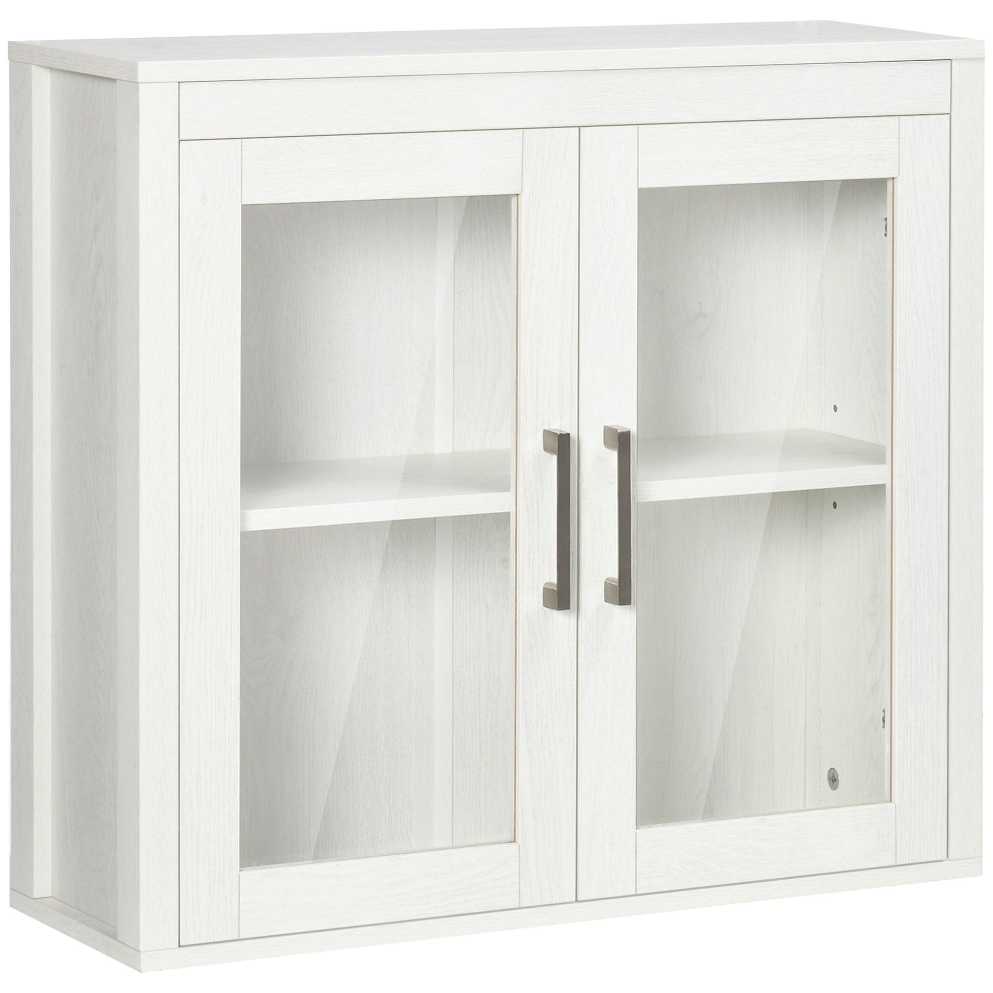 Wall-Mounted Bathroom Cabinet with 2 Glass Doors and Adjustable Shelf Hanging Bathroom Furniture for Kitchen Bedroom Toilet Modern Style 60x19.5x54 cm White