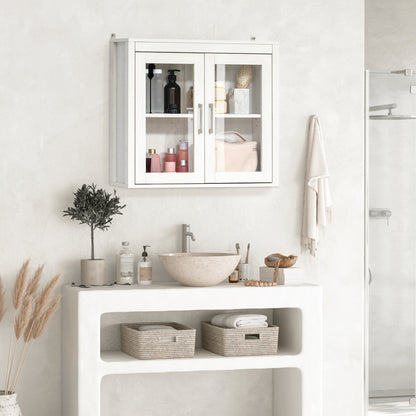 Wall-Mounted Bathroom Cabinet with 2 Glass Doors and Adjustable Shelf Hanging Bathroom Furniture for Kitchen Bedroom Toilet Modern Style 60x19.5x54 cm White