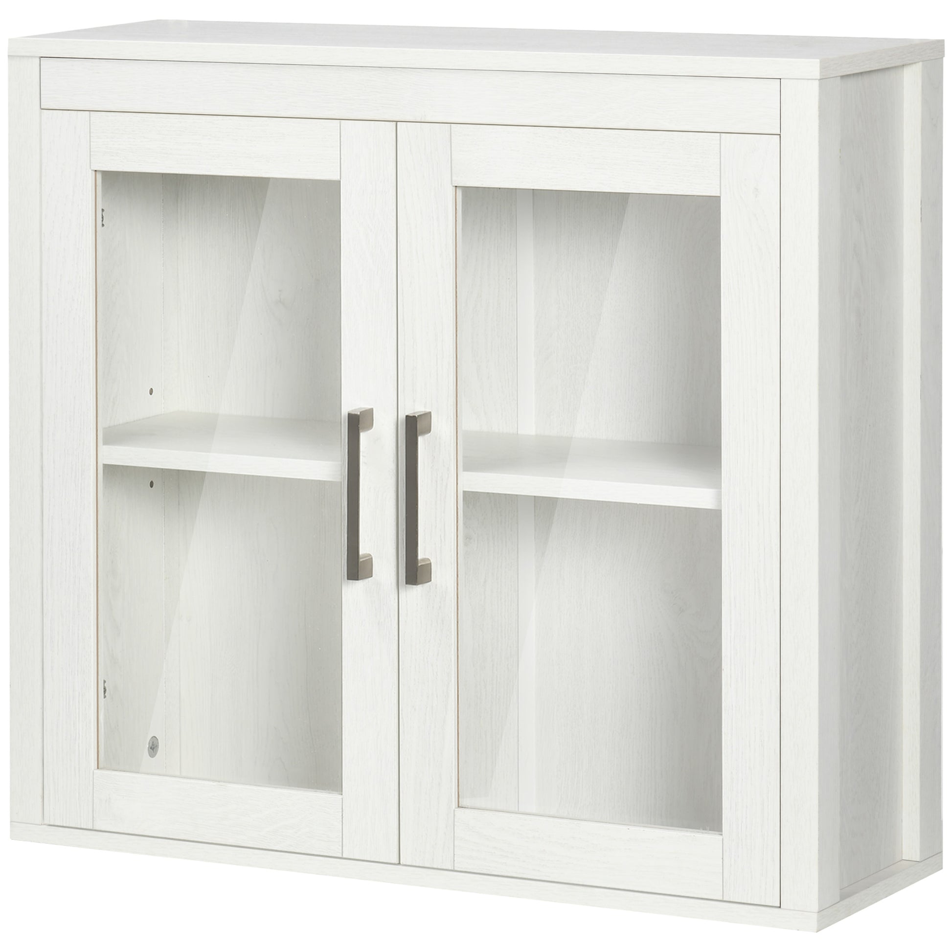 Wall-Mounted Bathroom Cabinet with 2 Glass Doors and Adjustable Shelf Hanging Bathroom Furniture for Kitchen Bedroom Toilet Modern Style 60x19.5x54 cm White