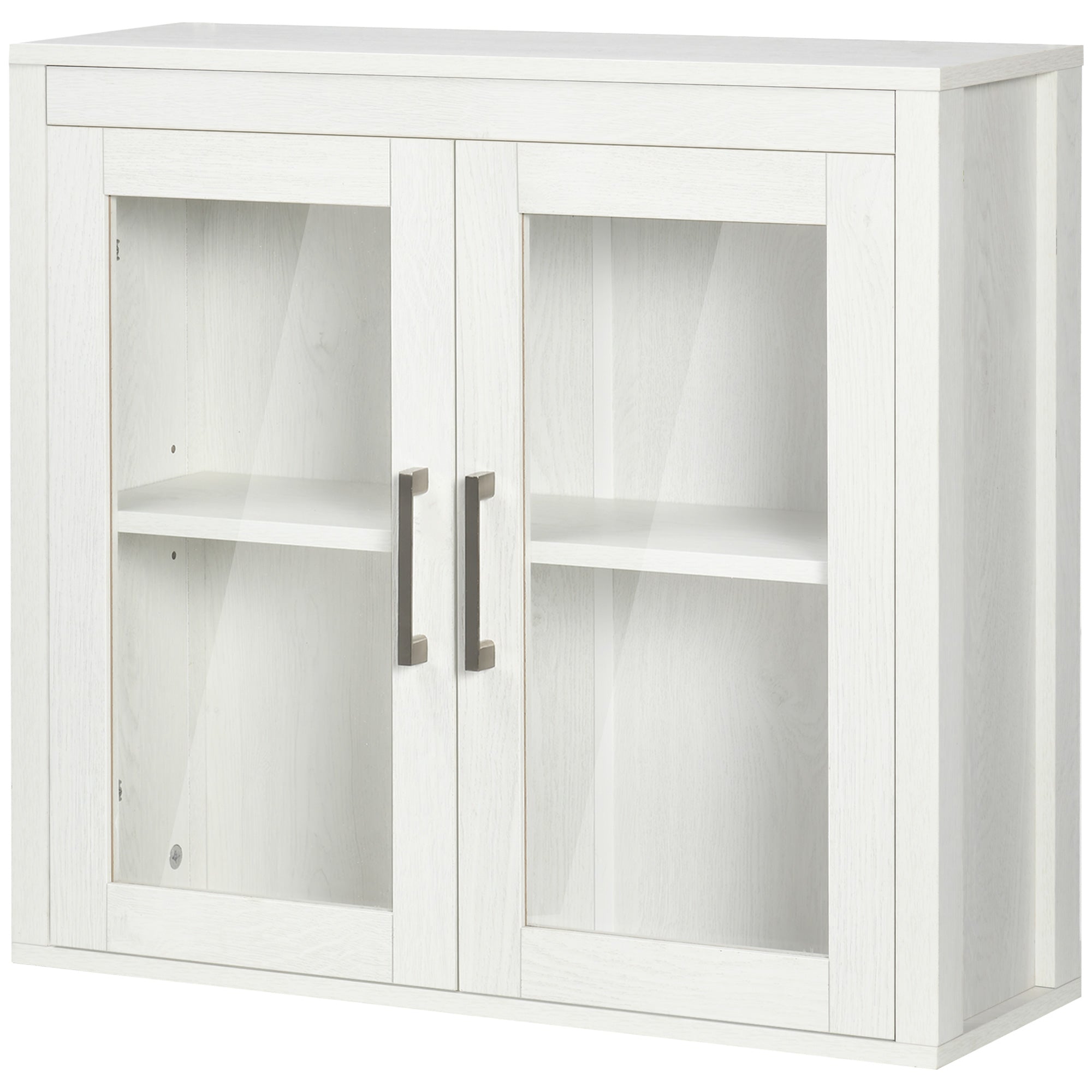 Wall-Mounted Bathroom Cabinet with 2 Glass Doors and Adjustable Shelf Hanging Bathroom Furniture for Kitchen Bedroom Toilet Modern Style 60x19.5x54 cm White