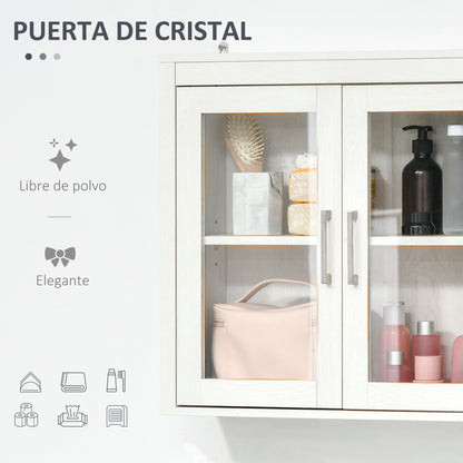 Wall-Mounted Bathroom Cabinet with 2 Glass Doors and Adjustable Shelf Hanging Bathroom Furniture for Kitchen Bedroom Toilet Modern Style 60x19.5x54 cm White