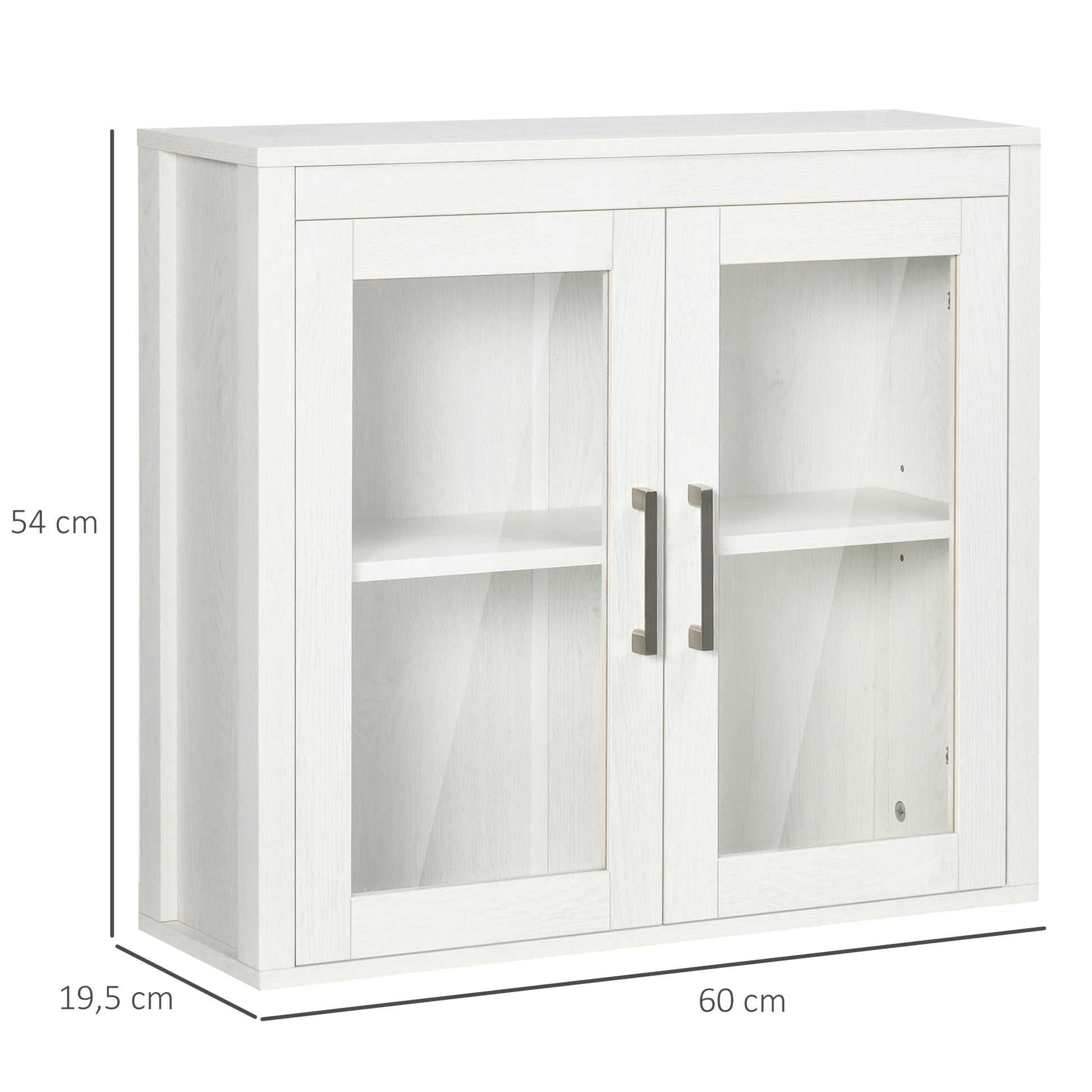 Wall-Mounted Bathroom Cabinet with 2 Glass Doors and Adjustable Shelf Hanging Bathroom Furniture for Kitchen Bedroom Toilet Modern Style 60x19.5x54 cm White