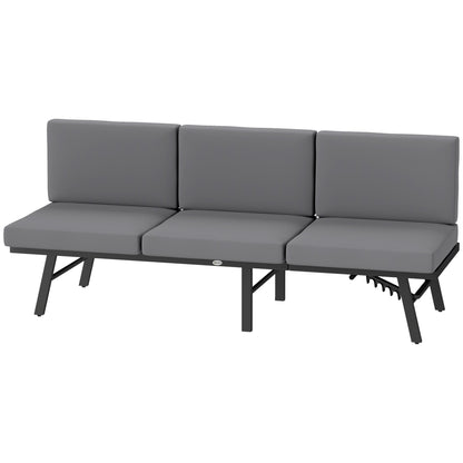3-in-1 Convertible Outdoor Garden Sofa 3-Seater, Chaise Lounge or 2-Seater Sofa with Side Table, Reclining Outdoor Sofa on 5 Positions with Cushions, Gray