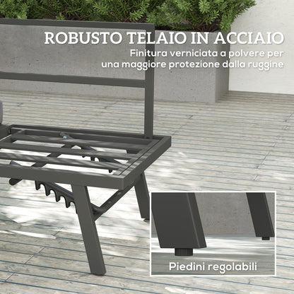 3-in-1 Convertible Outdoor Garden Sofa 3-Seater, Chaise Lounge or 2-Seater Sofa with Side Table, Reclining Outdoor Sofa on 5 Positions with Cushions, Gray