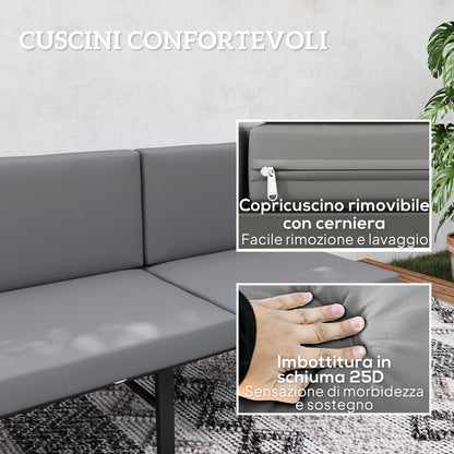 3-in-1 Convertible Outdoor Garden Sofa 3-Seater, Chaise Lounge or 2-Seater Sofa with Side Table, Reclining Outdoor Sofa on 5 Positions with Cushions, Gray