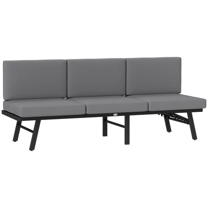 3-in-1 Convertible Outdoor Garden Sofa 3-Seater, Chaise Lounge or 2-Seater Sofa with Side Table, Reclining Outdoor Sofa on 5 Positions with Cushions, Gray