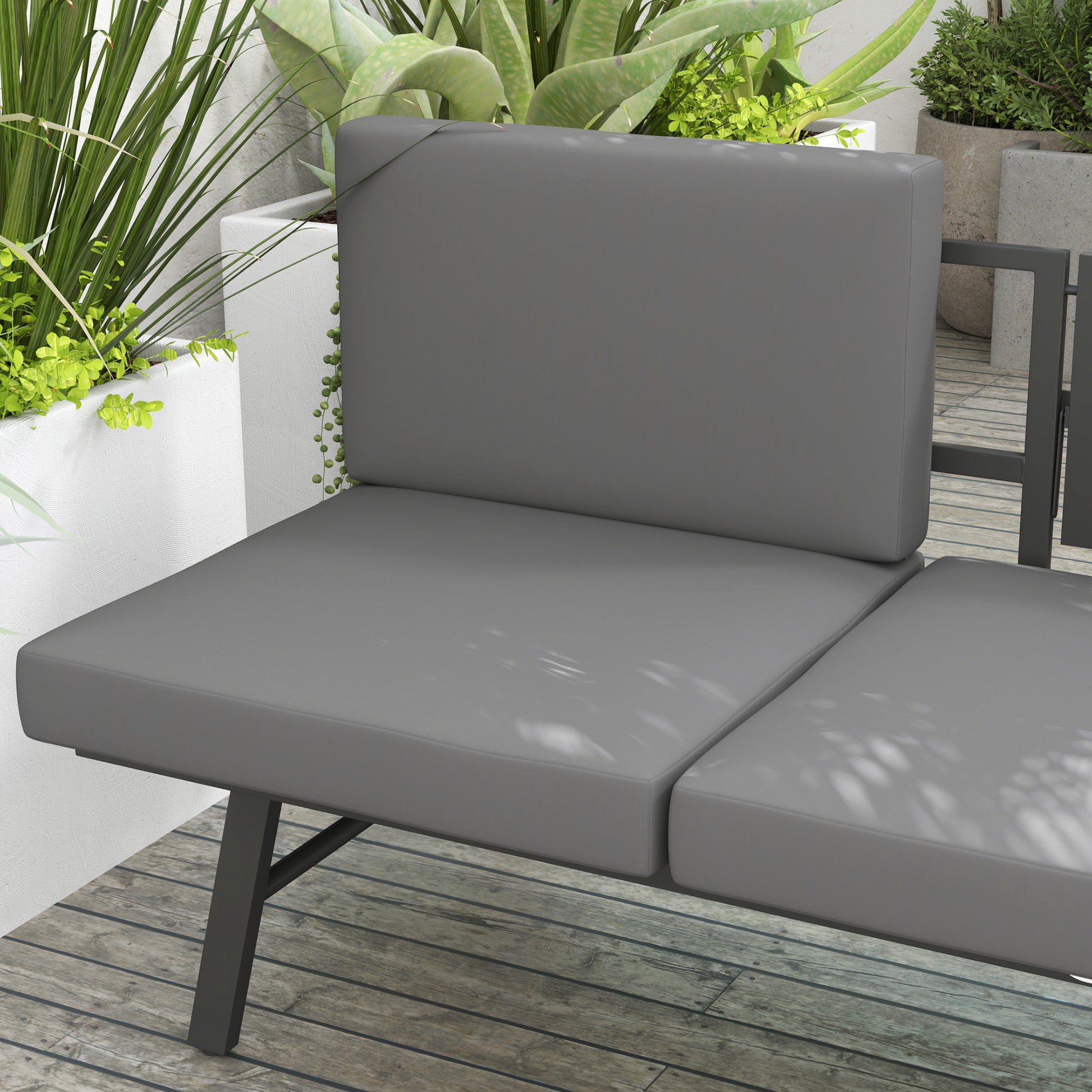 3-in-1 Convertible Outdoor Garden Sofa 3-Seater, Chaise Lounge or 2-Seater Sofa with Side Table, Reclining Outdoor Sofa on 5 Positions with Cushions, Gray