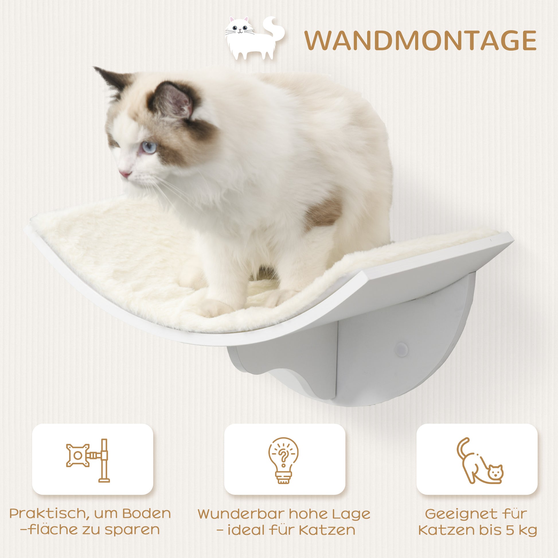 Cat Perch Cat Wall Shelf Cat Bed Cat Wall Mount Plush Cover White 41 x 28 x 21 cm