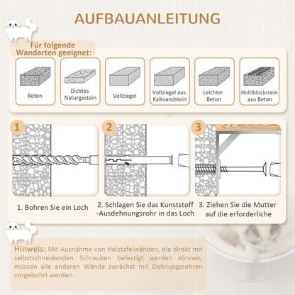 Cat Perch Cat Wall Shelf Cat Bed Cat Wall Mount Plush Cover White 41 x 28 x 21 cm