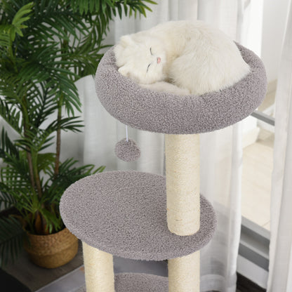 Cat Scratching Tree Height 148 cm Cat Tower with Sisal Posts 3 Platforms House and Hanging Ball Gray