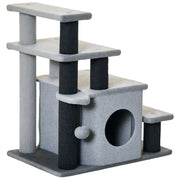 Dog Stairs 3/4 Steps 66 cm High Pet Stairs with Sleep Cave, Ramp, Toy Ball, Cat Stairs for Medium-sized Cat Dog Ramp Accessory for Bed, Sofa, Couch, Gray