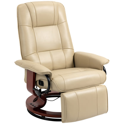 Reclining Armchair with Swivel TV Chair Function, Footrest, Recliner with Armrest, Wooden Legs for Living Room, Bedroom, Faux Leather, Cream White