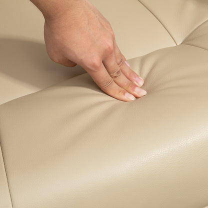 Reclining Armchair with Swivel TV Chair Function, Footrest, Recliner with Armrest, Wooden Legs for Living Room, Bedroom, Faux Leather, Cream White