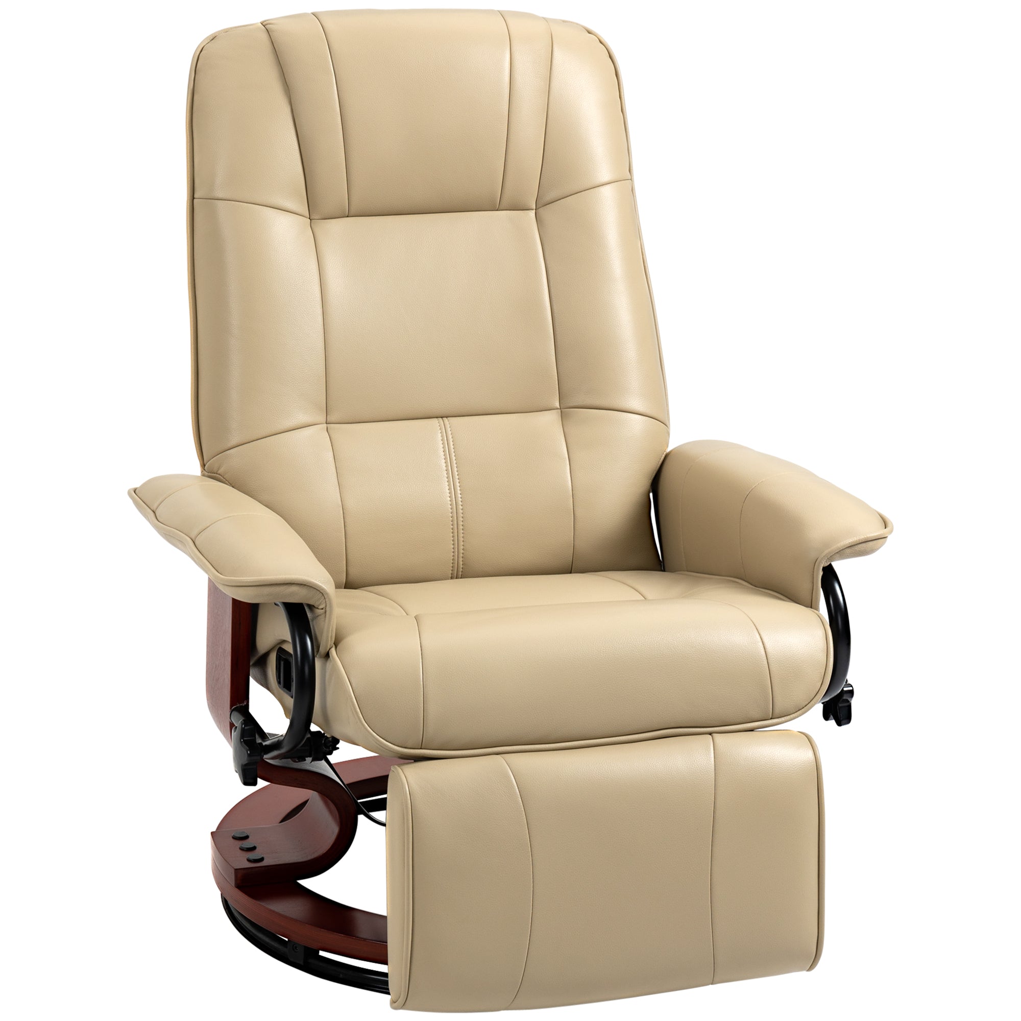 Reclining Armchair with Swivel TV Chair Function, Footrest, Recliner with Armrest, Wooden Legs for Living Room, Bedroom, Faux Leather, Cream White