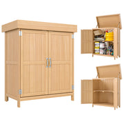 Garden Cabinet Fir Wood, Weatherproof Tool Shed 74x43x88cm, Tool Shed with Double Door, 2 Compartments, Tool Cabinet, Garden House Tool Cabinet for Garden, Terrace, Natural