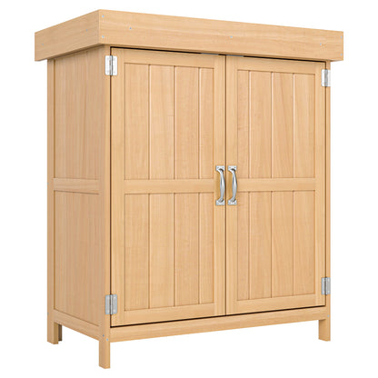Garden Cabinet Fir Wood, Weatherproof Tool Shed 74x43x88cm, Tool Shed with Double Door, 2 Compartments, Tool Cabinet, Garden House Tool Cabinet for Garden, Terrace, Natural