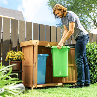 Garden Cabinet Fir Wood, Weatherproof Tool Shed 74x43x88cm, Tool Shed with Double Door, 2 Compartments, Tool Cabinet, Garden House Tool Cabinet for Garden, Terrace, Natural
