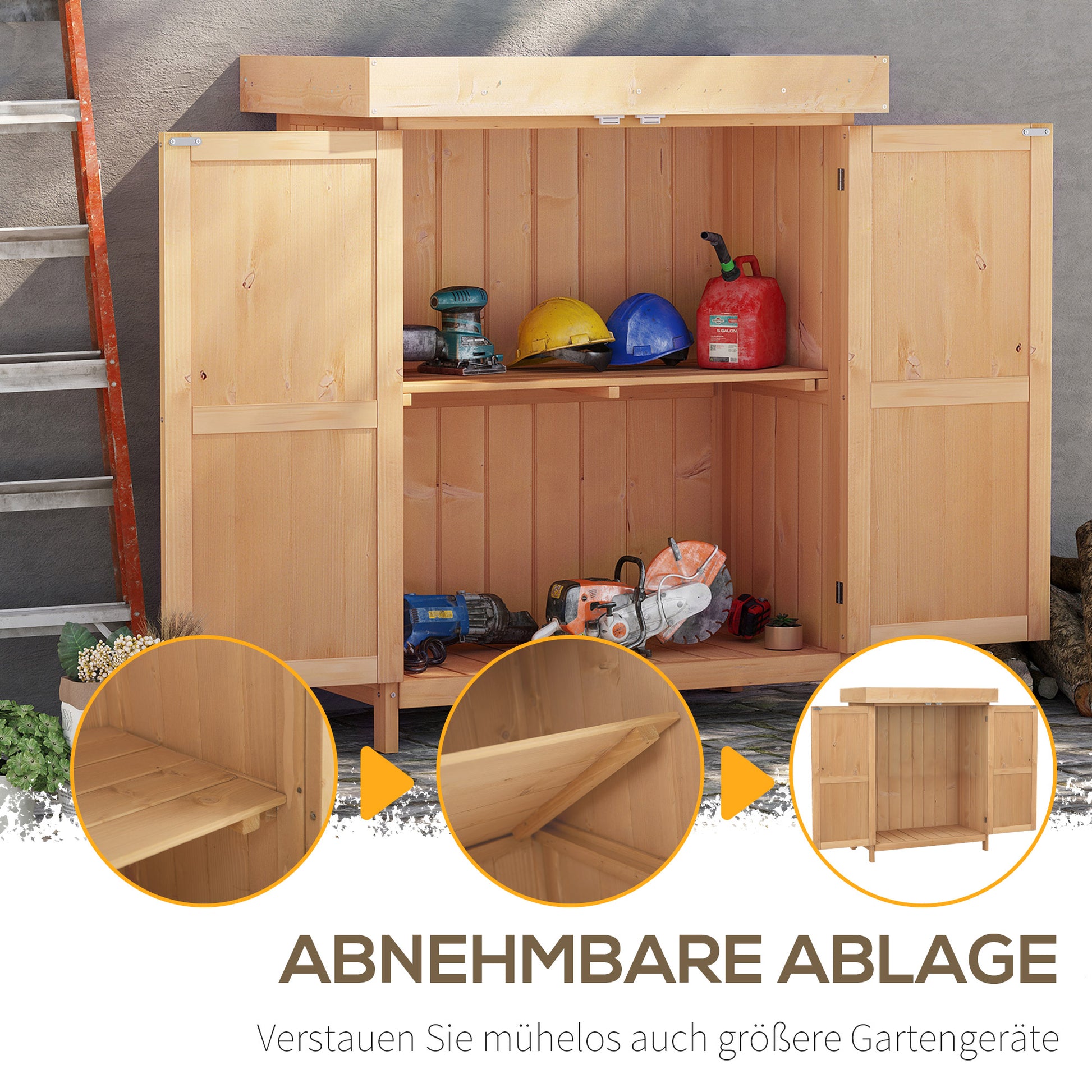 Garden Cabinet Fir Wood, Weatherproof Tool Shed 74x43x88cm, Tool Shed with Double Door, 2 Compartments, Tool Cabinet, Garden House Tool Cabinet for Garden, Terrace, Natural
