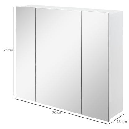 Bathroom Cabinet with Mirror Wall Mounted Bathroom Cabinet with 3 Doors and Adjustable Internal Shelves 70x15x60 cm White