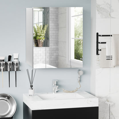 Bathroom Cabinet with Mirror Wall Mounted Bathroom Cabinet with 3 Doors and Adjustable Internal Shelves 70x15x60 cm White