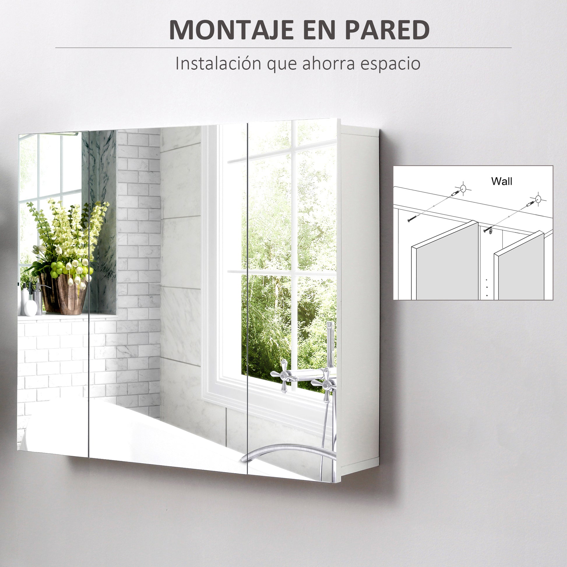 Bathroom Cabinet with Mirror Wall Mounted Bathroom Cabinet with 3 Doors and Adjustable Internal Shelves 70x15x60 cm White