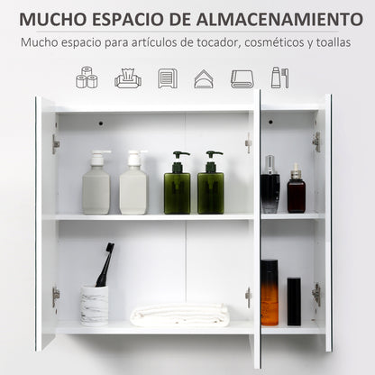 Bathroom Cabinet with Mirror Wall Mounted Bathroom Cabinet with 3 Doors and Adjustable Internal Shelves 70x15x60 cm White