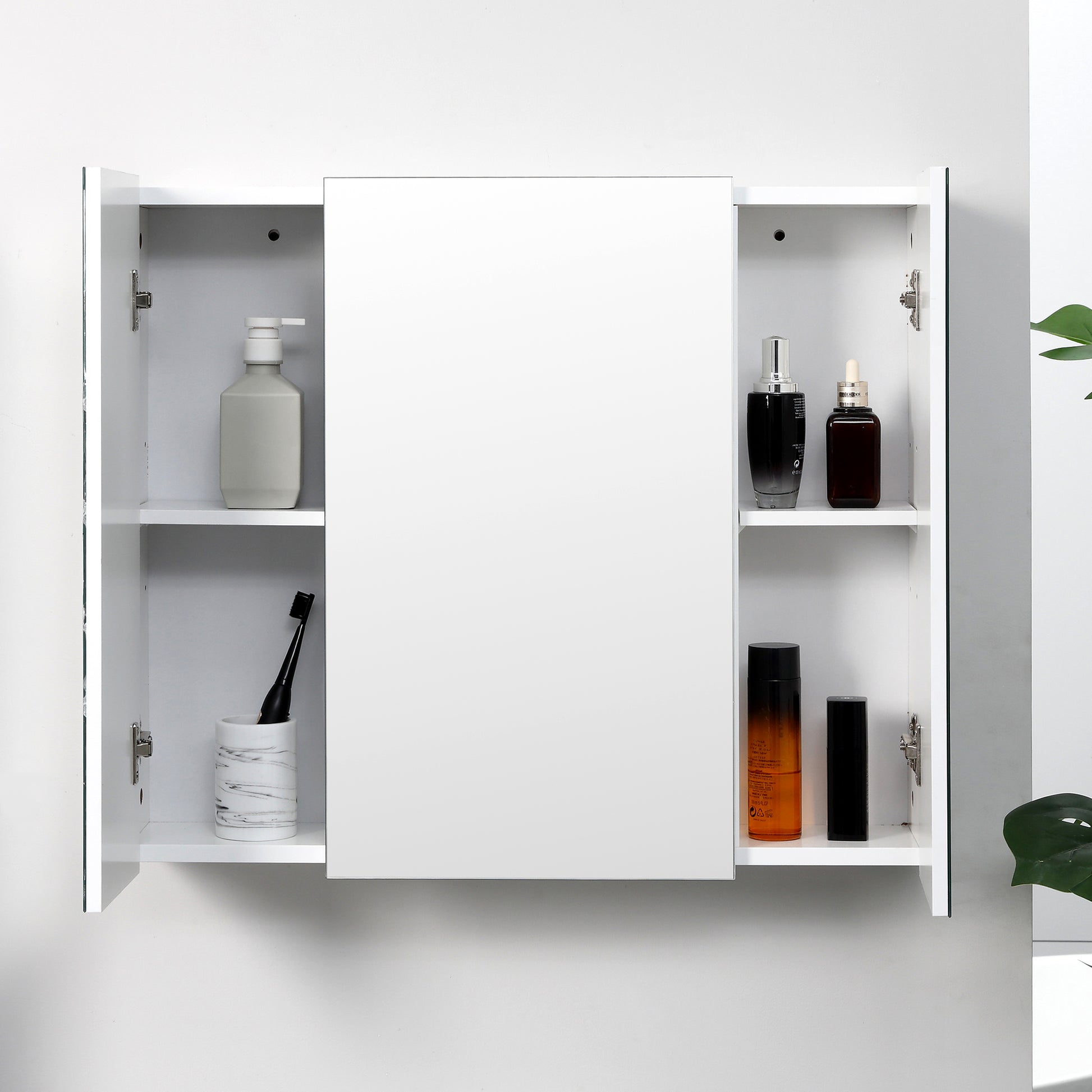 Bathroom Cabinet with Mirror Wall Mounted Bathroom Cabinet with 3 Doors and Adjustable Internal Shelves 70x15x60 cm White