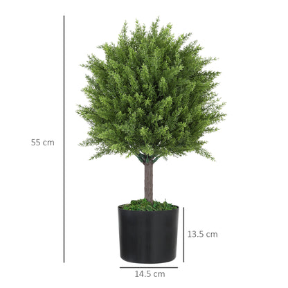 Artificial Cedar Tree Plant, UV Resistant Fake Plant with Pot, Indoor and Outdoor Decoration, Height 55 cm, Green
